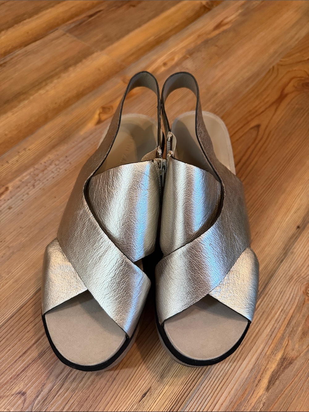 Metallic Soft Gold Platform Slingback Sandals
